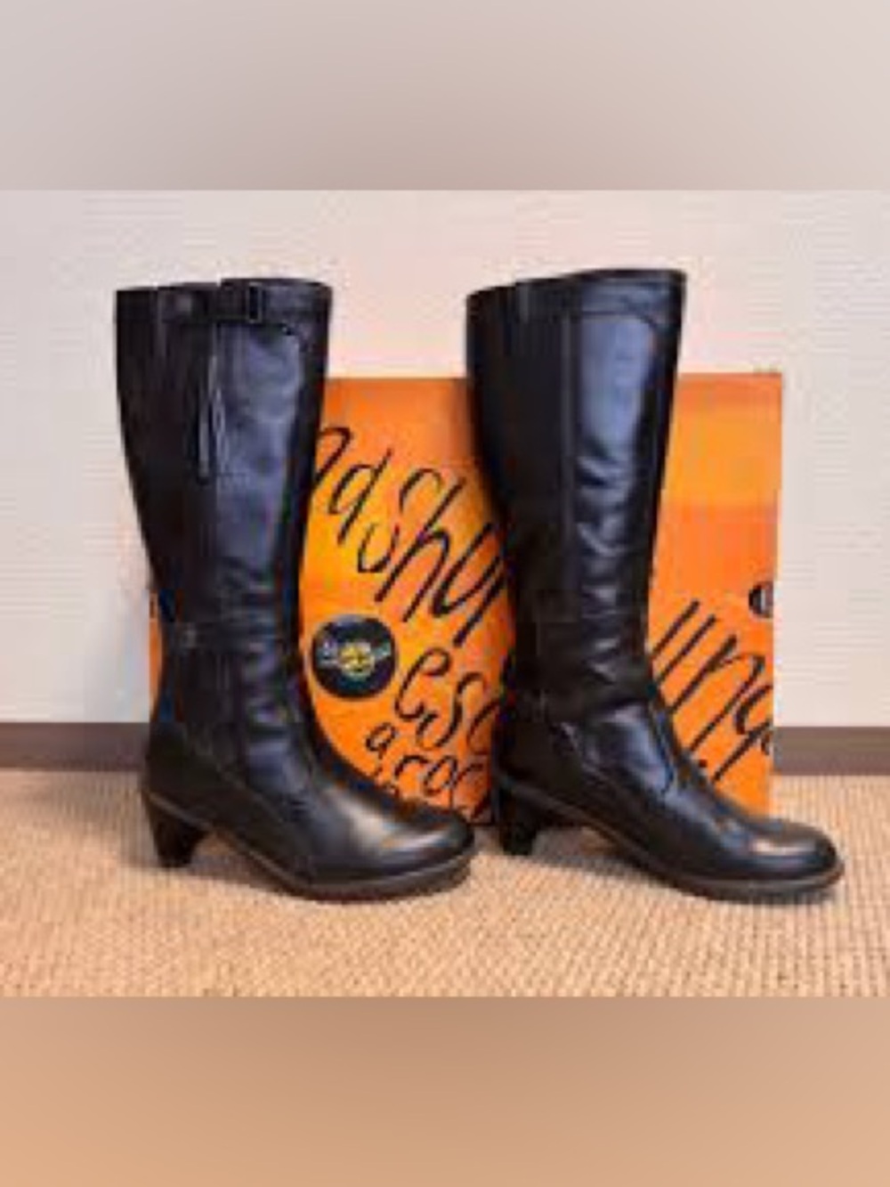 Vintage Dr martens 8 Women's Knee-High Black Leather Heeled Boots